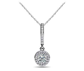 Drop Round Halo Diamond Pendant