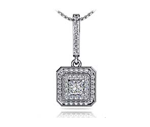 Sculptural Graduated Double Halo Diamond Pendant