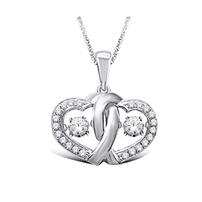 Double Hearts Moving Diamond Pendant [28917W] | USA Jewels