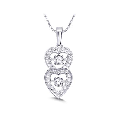 Double Heart Moving Damond Pendant 1/4 Carat Total Weight