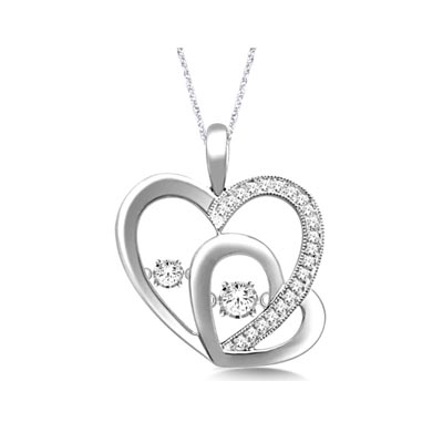 Two Hearts Moving Diamonds Pendant 1/4 Carat Total Weight