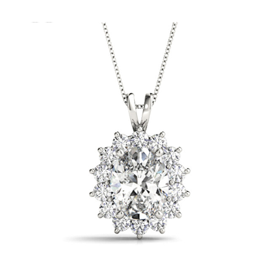 Diamond Halo Oval Cut Pendant 1.34 Carat Total Weight