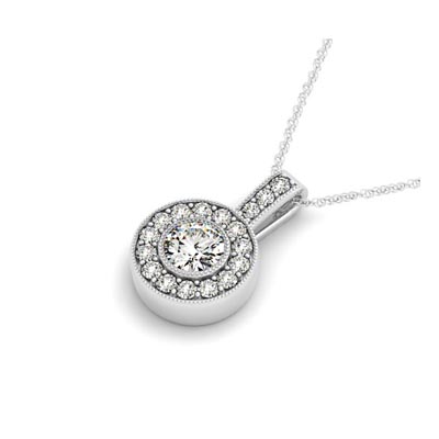 Drop Diamond Bezel Halo Pendant 1/3 Carat Total Weight