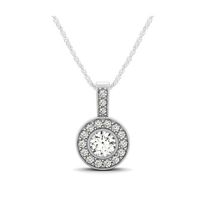 Drop Diamond Bezel Halo Pendant 1/3 Carat Total Weight