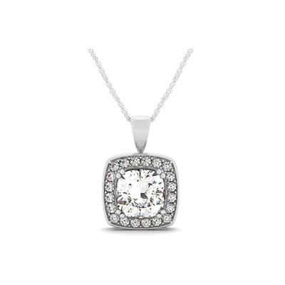 Hanging Diamond Cushion Halo Pendant 0.66 Carat Total Weight