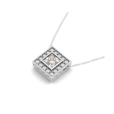 Hover Princess Bezel Diamond Halo Pendant 1/5 Carat Total Weight