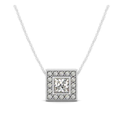 Hover Princess Bezel Diamond Halo Pendant 1/5 Carat Total Weight