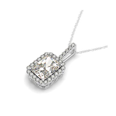 Drop Three Prong Halo Radiant Diamond Pendant 3/8 Carat Total Weight