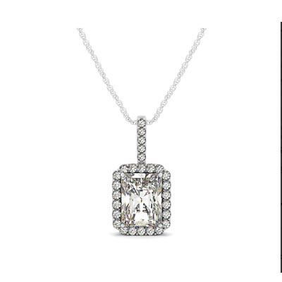 Drop Three Prong Halo Radiant Diamond Pendant 3/8 Carat Total Weight