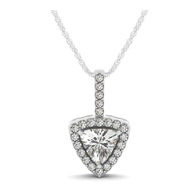 Trillion Cut Diamond Halo Pendant 1/2 Carat Total Weight