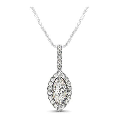 Drop Four Prong Halo Marquis Diamond Pendant 3/8 Carat Total Weight