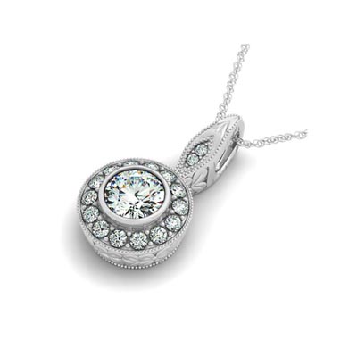 Bezel Set Two Stone Bail Round Diamond Pendant 0.65 Carat Total Weight