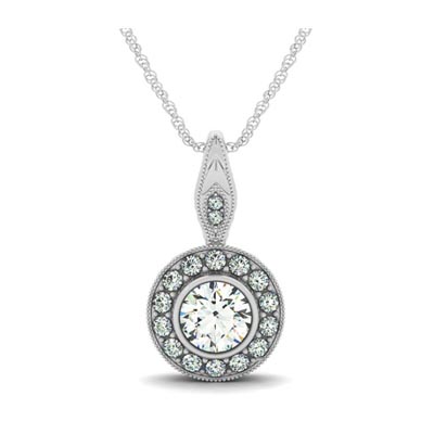 Bezel Set Two Stone Bail Round Diamond Pendant 0.65 Carat Total Weight