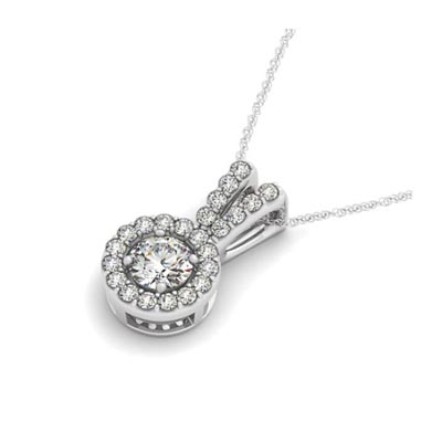 Double Diamond Lined Bail Halo Pendant 3/4 Carat Total Weight