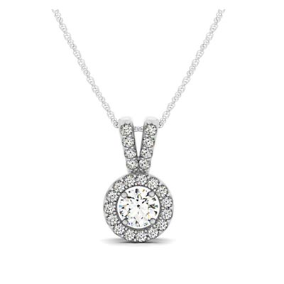 Double Diamond Lined Bail Halo Pendant 3/4 Carat Total Weight