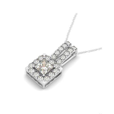Double Diamond Lined Bail Square Halo Pendant 1.06 Carat Total Weight