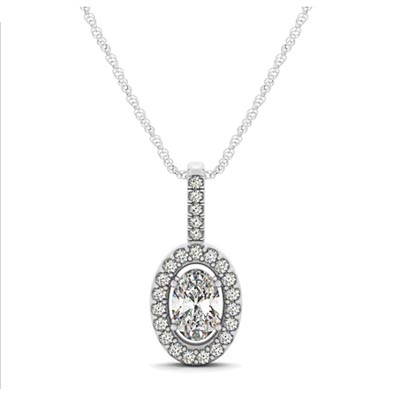 Oval Cut Diamond Halo Pendant 1/3 Carat Total Weight