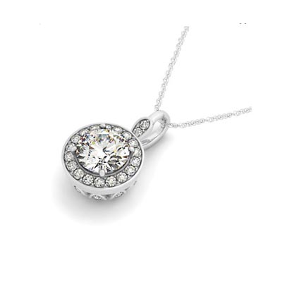 Drop Diamond Solitaire Bail Halo Pendant 0.68 Carat Total Weight