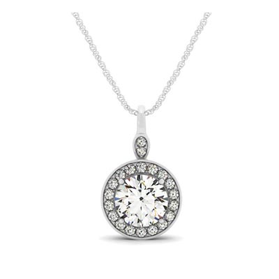 Drop Diamond Solitaire Bail Halo Pendant 0.68 Carat Total Weight