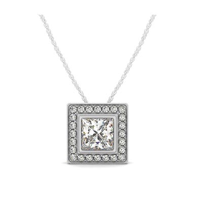 Square Halo Bezel Set Diamond Button Pendant 1.25 Carat Total Weight