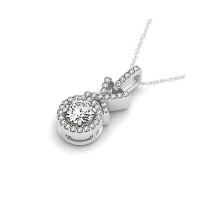 Criss Cross Link Diamond Bail Halo Pendant 3/8 Carat Total Weight