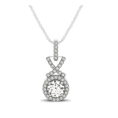 Criss Cross Link Diamond Bail Halo Pendant 3/8 Carat Total Weight