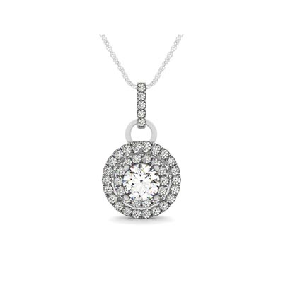 Double Halo Ring Style Bail Diamond Pendant 1.06 Carat Total Weight