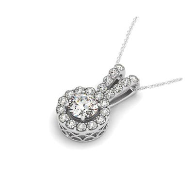 Double Diamond Lined Bail Halo Pendant 1.43 Carat Total Weight