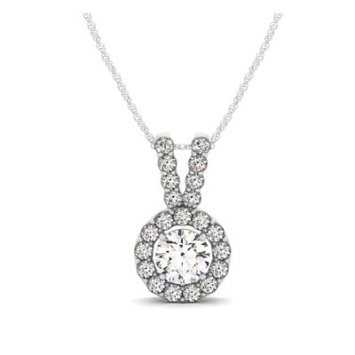 Double Diamond Lined Bail Halo Pendant 1.43 Carat Total Weight