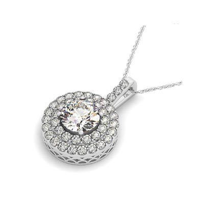 Double Halo Drop Style Pendant 2.3 Carat Total Weight