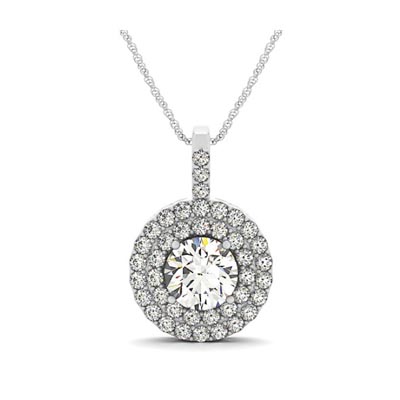 Double Halo Drop Style Pendant 2.3 Carat Total Weight