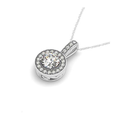 Drop Diamond Bezel Halo Pendant 0.44 Carat Total Weight