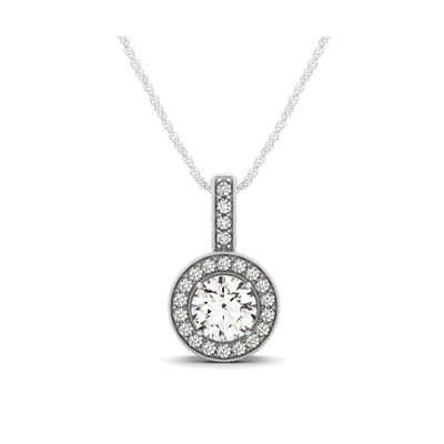 Drop Diamond Bezel Halo Pendant 0.44 Carat Total Weight