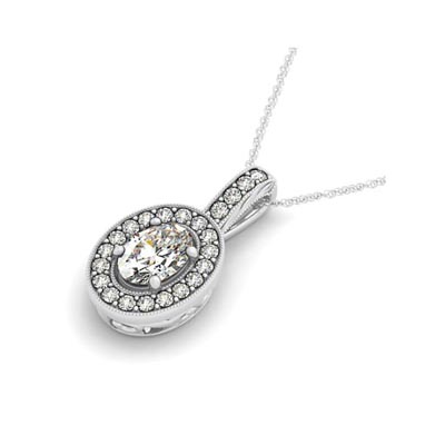 Drop Halo Oval Cut Diamond Bezel Pendant 3/4 Carat Total Weight