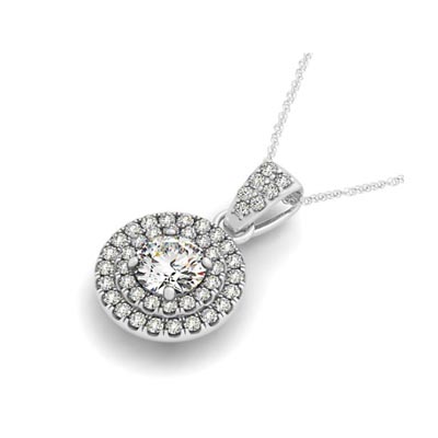 Double Halo Double Diamond Row Bail Pendant 1/2 Carat Total Weight