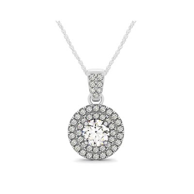 Double Halo Double Diamond Row Bail Pendant 1/2 Carat Total Weight