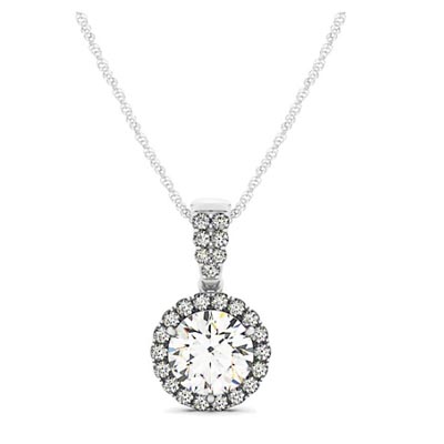 Single Halo Double Diamond Row Bail Pendant 3/8 Carat Total Weight