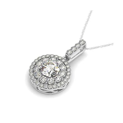 Double Halo Graduated Diamond Row Pendant 1.25 Carat Total Weight