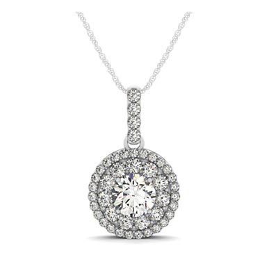 Double Halo Graduated Diamond Row Pendant 1.25 Carat Total Weight