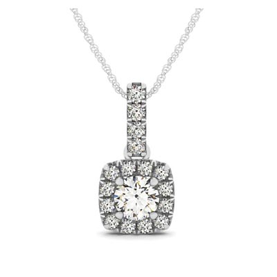 Drop Halo Cushion Frame Diamond Bail Pendant 3/8 Carat Total Weight