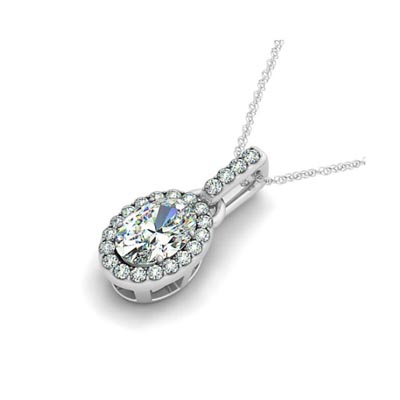 Link Style Oval Diamond Single Halo Pendant 3/8 Carat Total Weight