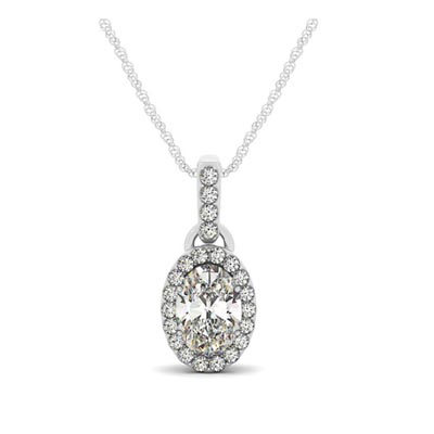 Link Style Oval Diamond Single Halo Pendant 3/8 Carat Total Weight