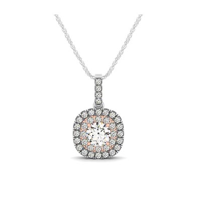 Two Tone Double Halo Cushions Drop Style Pendant 1/3 Carat Total Weight