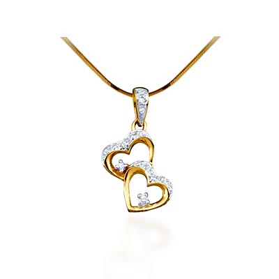 Diamond Double Heart Ladies Fashion Pendant .15 Carat Total Weight .15 Carat Total Weight
