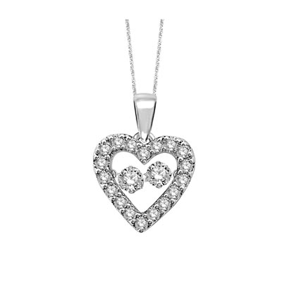 2 Stone Moving Diamond Heart Pendant 1/2 Carat Total Weight