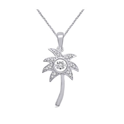 Moving Diamond Palm Tree Fashion Pendant 1/10 Carat Total Weight