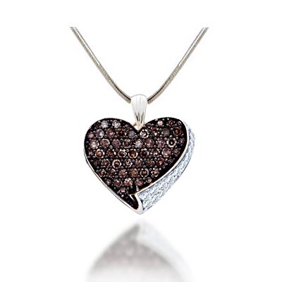 Ladies Champagne Diamond Heart Pendant .85 Carat Total Weight 0.85 Carat Total Weight