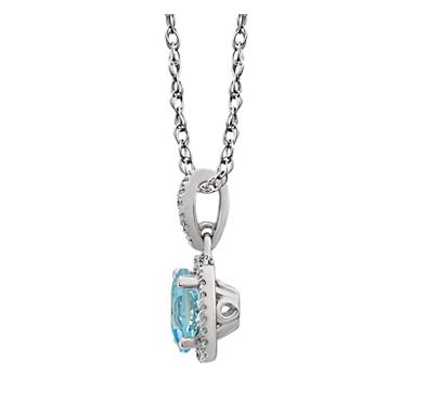 Halo-Style Aquamarine Diamond Pendant 1.12 Carat Total Weight