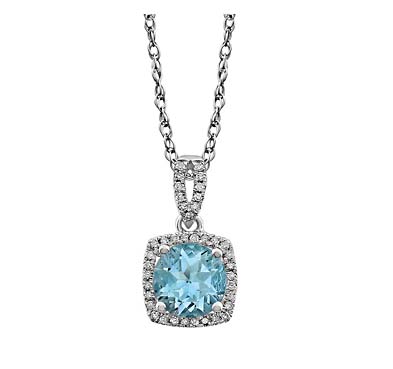 Halo-Style Aquamarine Diamond Pendant 1.12 Carat Total Weight