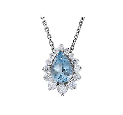 Pear Shaped Aquamarine Diamond Pendant 1.0 Carat Total Weight